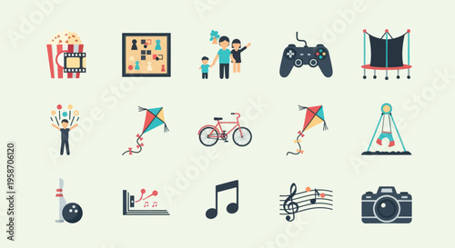 Fun and Games Icons Collection: Entertainment, Leisure, and Activities Set