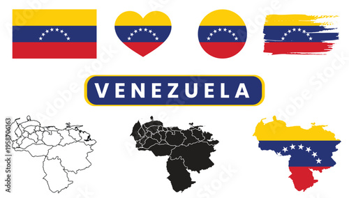 Venezuela flag and map illustrationsVenezuela flag and map illustrations