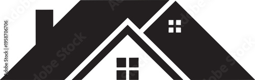 Black house with two windows and chimney roof