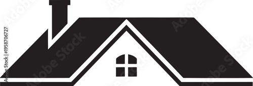 Black house with chimney and window roof