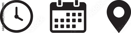 Black of clock calendar and location pin time date