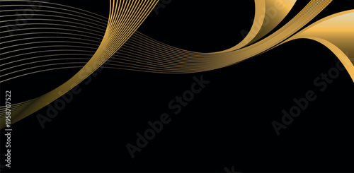 Golden Dynamic Wave Lines On Black Background For Premium Design