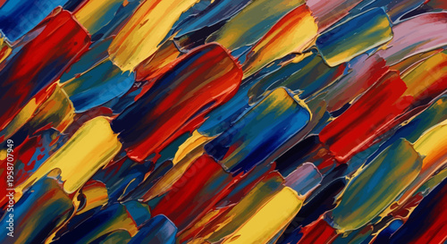 Vibrant abstract textured painting with thick, colorful brushstrokes creating a dynamic art background or modern creative pattern