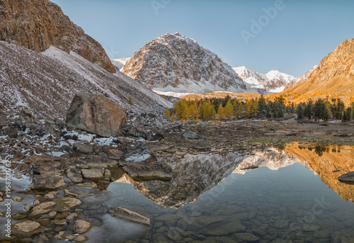 Drone view the Aktru Valley in Altai Mountains in Siberia, Altai Republic, Russia