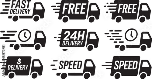 Delivery truck with fast delivery and 24h delivery labels free delivery