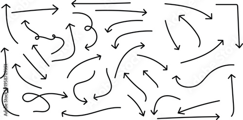 Hand drawn arrows in a chaotic pattern a complex illustration of hand drawn elements