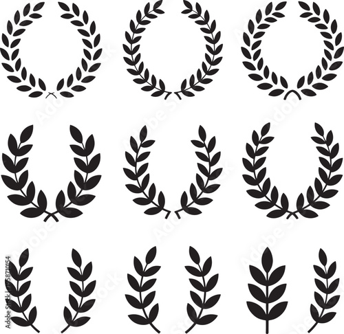 Laurel wreath black white transparent background