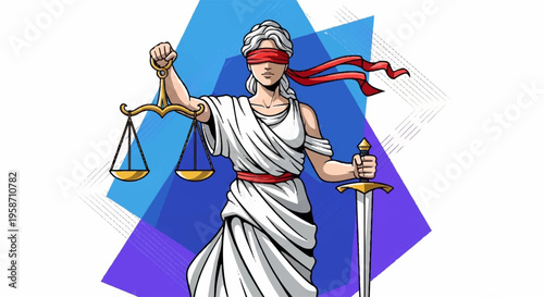 Justitia goddess of justice holding scales and sword blindfolded symbolizing fairness and law