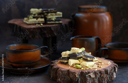 Dubai chocolate with pistachio cream and pistachios