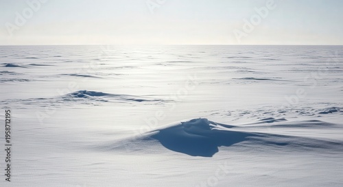 Serene Arctic Snow-covered Landscape with Gentle Ocean Waves and Clear Sky