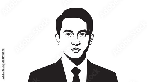 Black and White Illustration of a Businessman in Formal Attire.