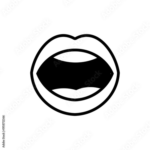 Illustration vectorielle minimaliste d’une bouche ouverte en contour noir. Style épuré et moderne, idéale pour communication, expression, esthétique ou design graphique