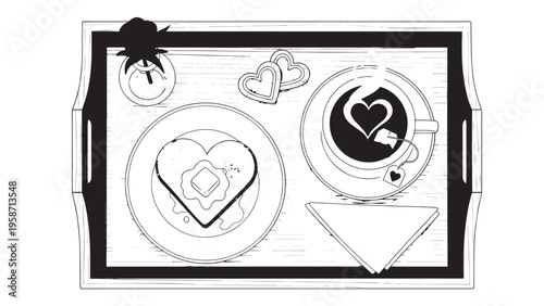 Close-up of two heart-shaped cookies with chocolate and icing decorations on a plate.