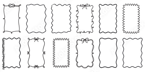 .Hand-drawn line frames, contour decorations in modern trendy doodle style. Scribble drawing, outline border pattern. square Postage stamp frames. Postage stamp vector icons.