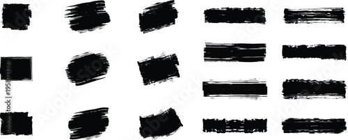 set of black ink splashes. Set of paint brush stroke and abstract grunge banner for graphic background decoration. Watercolor splatter, 