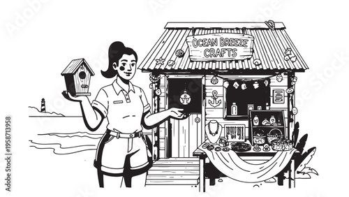 Vintage Market Stall with Fresh Produce and Handcrafted Goods.