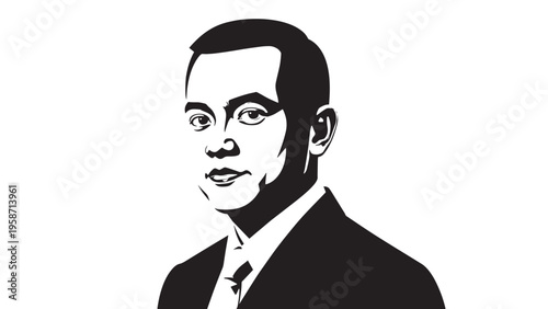 Black and White Portrait of a Man in Formal Attire with Glasses.