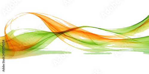 This abstract colorful wave background features a vibrant rainbow vector design with flowing green and orange fractal curves and smoke patterns to create a dynamic motion style wallpaper illustration