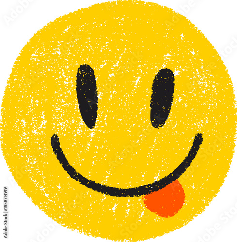 Hand drawn emoji with tongue out in doodle sketch style. Playful silly face suitable for stickers, kids designs and fun illustrations.