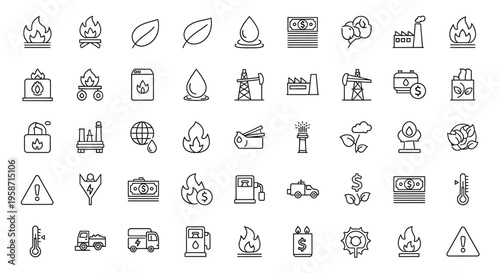 Collection of environmental and industrial icons in a linear style