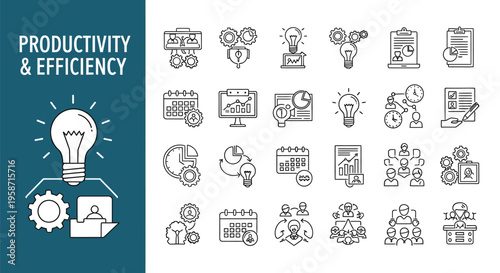 Productivity and efficiency concept with various related line icons