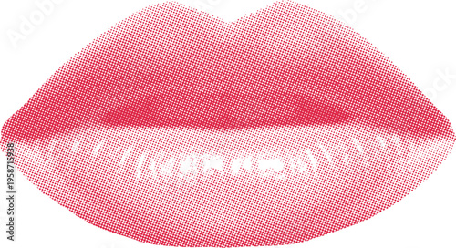Lip retro halftone pop art illustration, sensual kiss concept, dotted texture design, retro comic style artwork, bold minimal graphic, beauty fashion symbol.