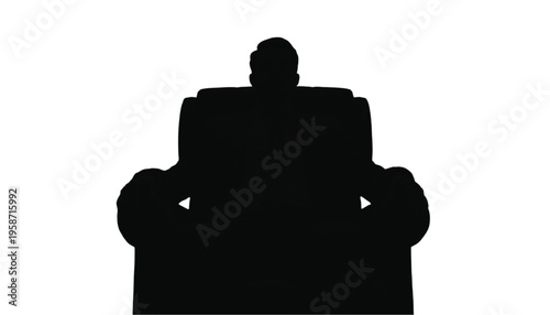 Dark silhouette of a figure in formal attire sitting firmly upon a large executive chair.