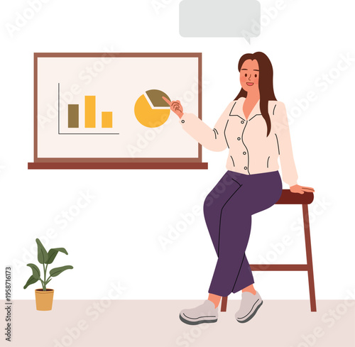 Woman Presenting Data Charts in a Business Presentation