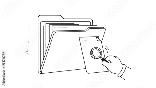 Hand holding a folder with documents and a magnifying glass, representing research or investigation process.