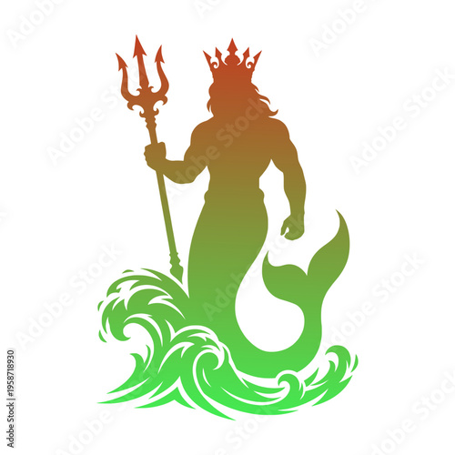 A merman holding a trident in the water