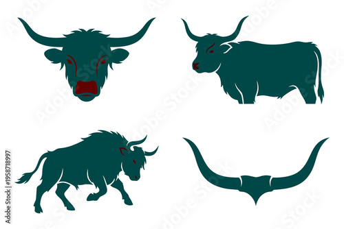 A set of bull silhouettes in different poses