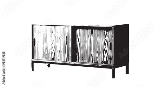 Modern black wooden sideboard with three drawers and two doors for living room storage.