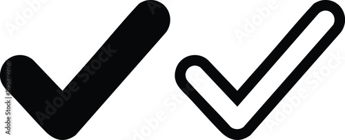 Black check mark solid and outlined tick symbol sign