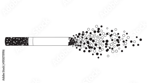 Digital Illustration of a Cigarette with Dispersing Smoke Particles.