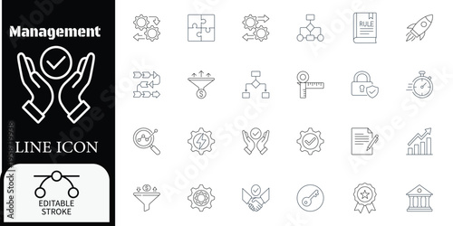 Management line set with business and organization symbols line business editable stroke