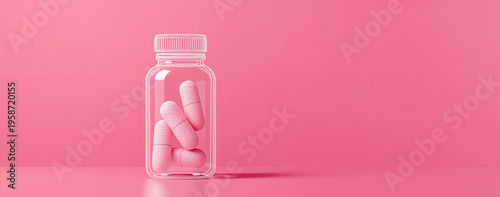 A drawn bottle of pharmaceutical capsules on a colored background