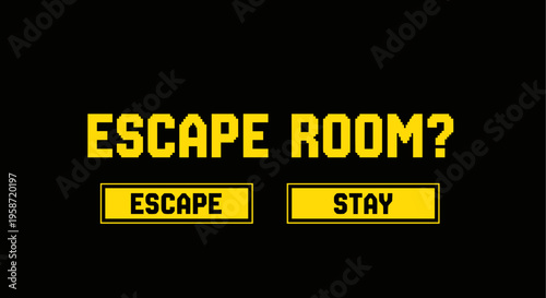 Retro pixel art design of escape room game with choice buttons