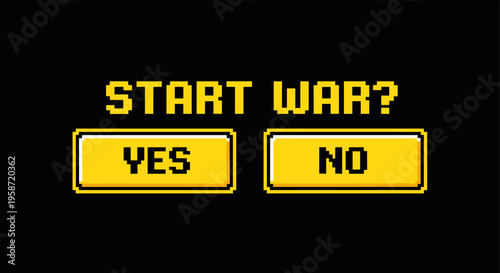 Retro 8-bit game interface with yes or no choice for conflict initiation