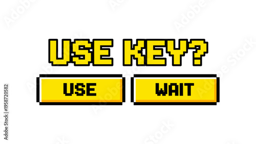 Retro pixel art game interface with use and wait options