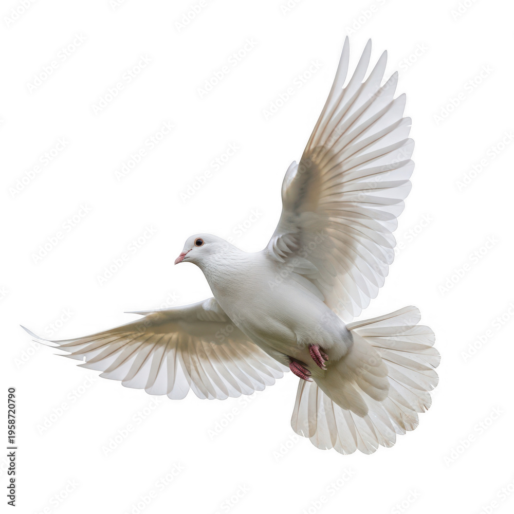 Fototapeta premium Graceful white dove in mid-flight with outstretched wings