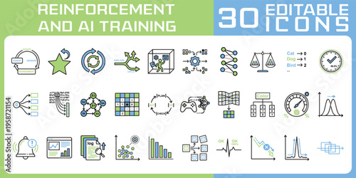 SaaS and AI Cloud Infrastructure Color Icon Set: 30 Editable Flat Vectors for Software as a Service, Cloud Management, Enterprise Data Centers, Subscription Billing, and Automation Dashboards