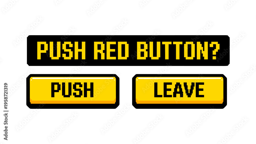 Fototapeta premium Retro pixel art game menu with push and leave button options