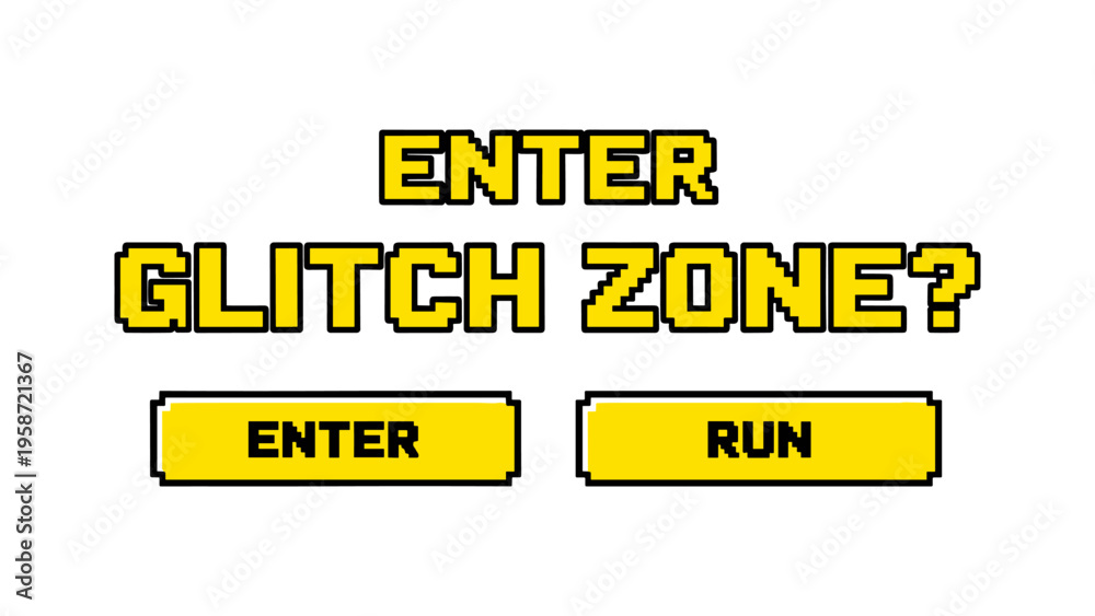 Fototapeta premium Retro game glitch zone interface with pixel art style buttons