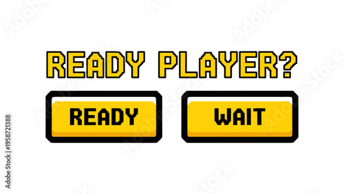 Retro pixel art game interface with ready and wait buttons