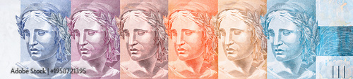 Photos Marianne, the Effigy of the Republic of the Brazilian real money banknote, texture for the background of the website, bunner, and social networks