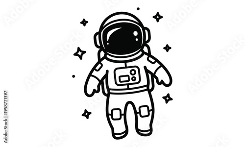 Astronaut Line Art Space Suit Character Outline Illustration Cosmonaut Cartoon Vector