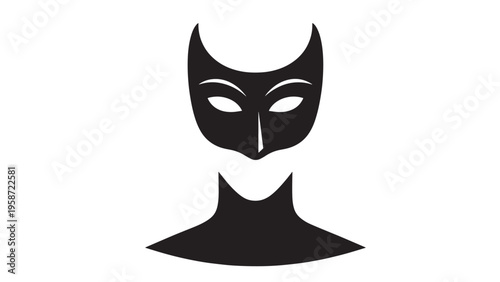 Silhouette of a woman wearing a cat mask with pointed ears and eye holes for disguise.