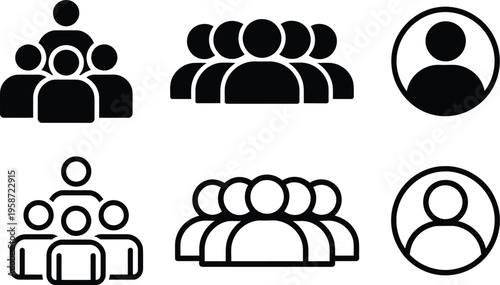Contrast of filled and outlined icons depicting groups and individuals