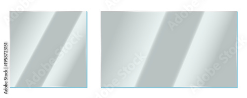 Realistic shiny glossy glass panel with light glare reflective surface effect transparent overlay on isolated background rectangle square gradient window mirror