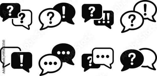Collection of speech bubbles with question marks and exclamation points for communication icons